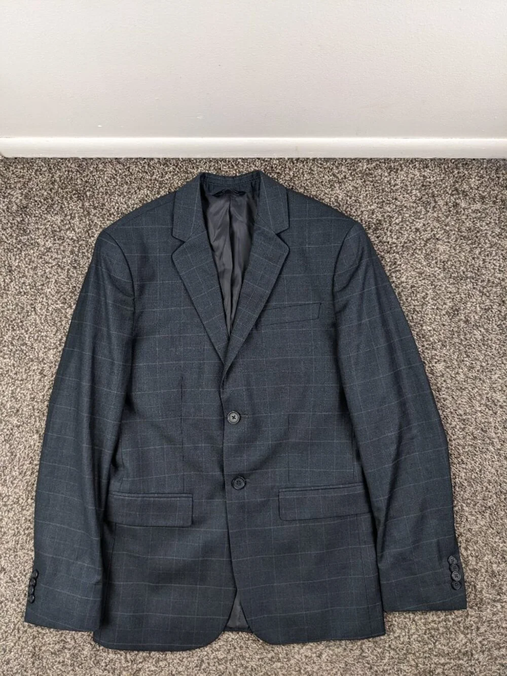 Banana Republic 36S Tailored Fit Wool Windowpane Plaid Gray Suit 30x29
